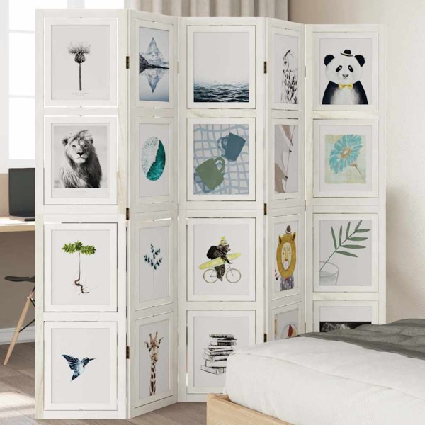 Room divider, 5 segments, white, paulownia massif