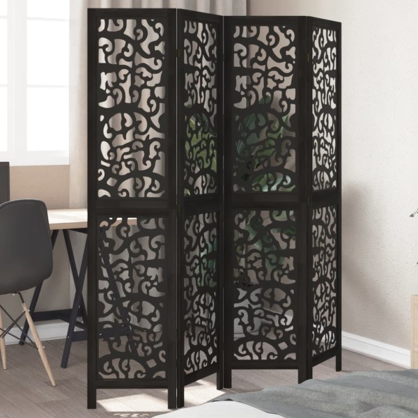 Room divider, 4 segments, black, paulownia wood