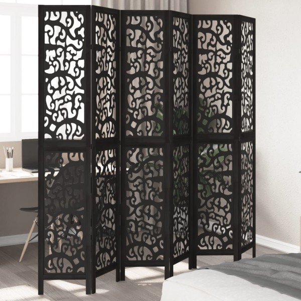 Room divider, 6 segments, black, paulownia wood