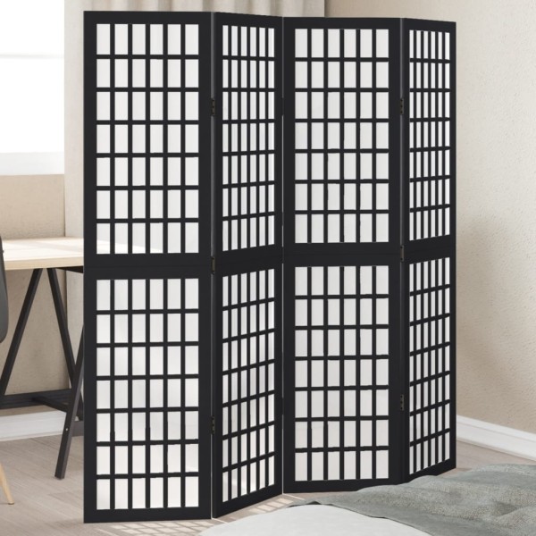 Room divider, 4 segments, black, paulownia wood
