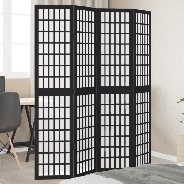 Room divider, 4 segments, black, paulownia wood