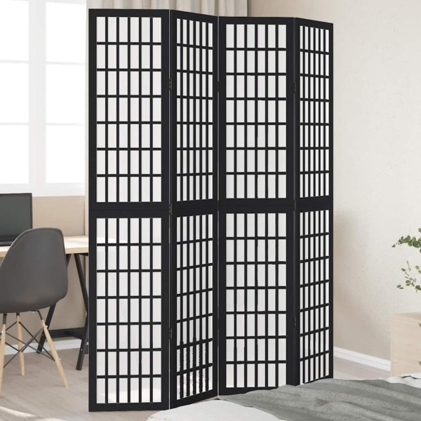 Room divider, 4 segments, black, paulownia wood