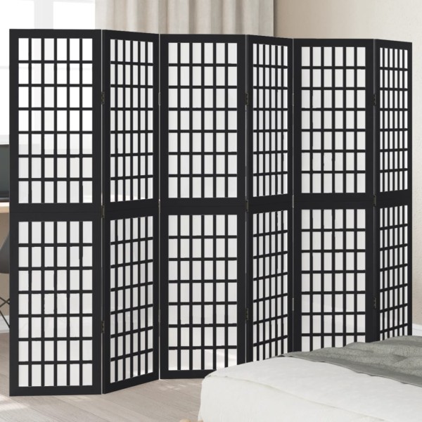 Room divider, 6 segments, black, paulownia wood