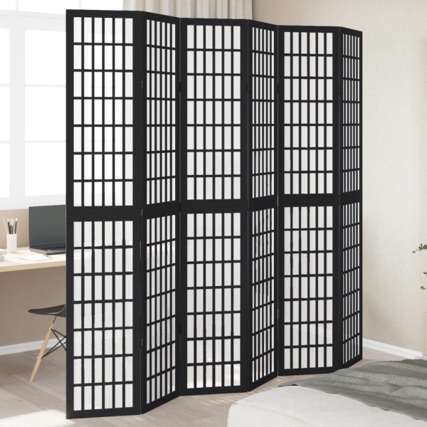 Room divider, 6 segments, black, paulownia wood