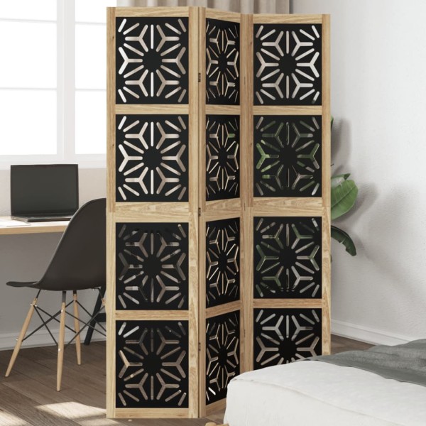 Room divider, 3 segments, brown/black, solid paulownia