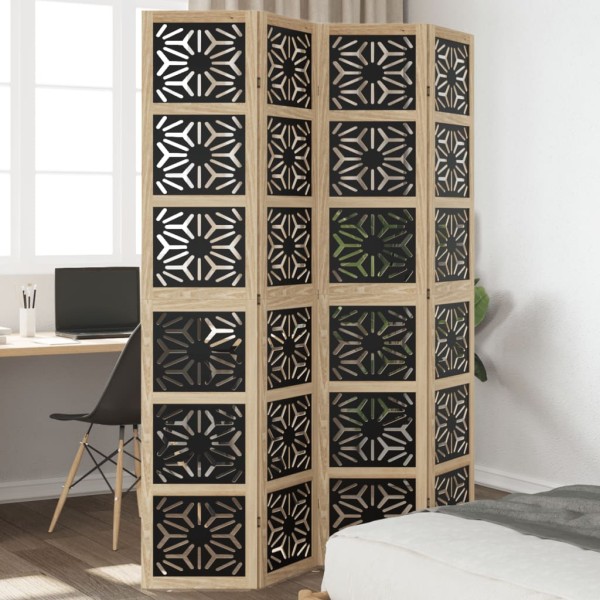 Room divider, 4 segments, brown/black, solid paulownia