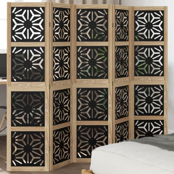Room divider, 5 segments, brown/black, solid paulownia