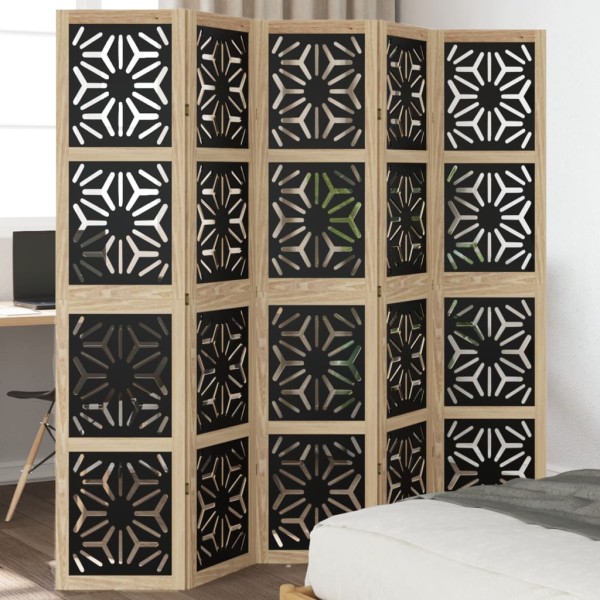 Room divider, 5 segments, brown/black, solid paulownia