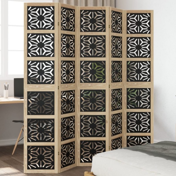Room divider, 5 segments, brown/black, solid paulownia