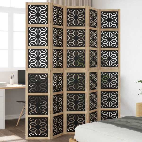 Room divider, 5 segments, brown/black, solid paulownia