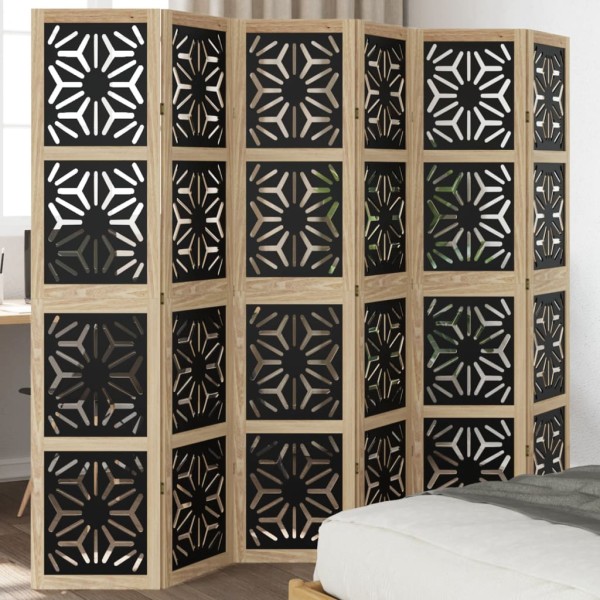 Room divider, 6 segments, brown/black, solid paulownia