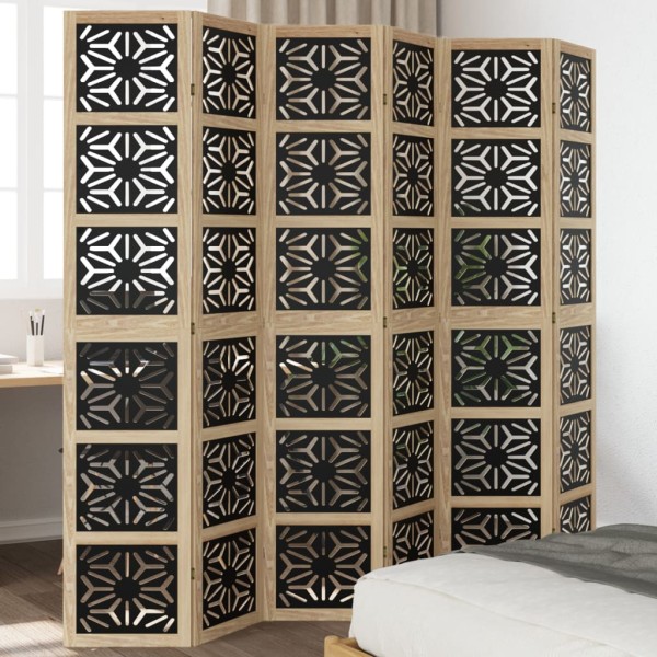Room divider, 6 segments, brown/black, solid paulownia