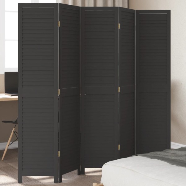 Room divider, 5 segments, black, paulownia massif