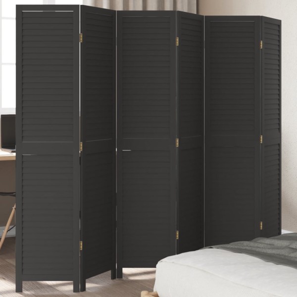 Room divider, 6 segments, black, paulownia wood