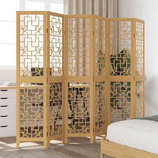 Room divider, 6 segments, brown, paulownia massif
