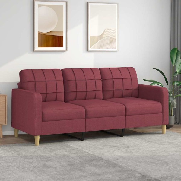 Three-seater sofa, red wine color, 180cm, fabric