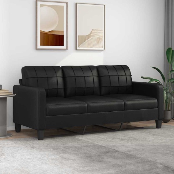 Three-seater sofa, black, 180cm, artificial leather