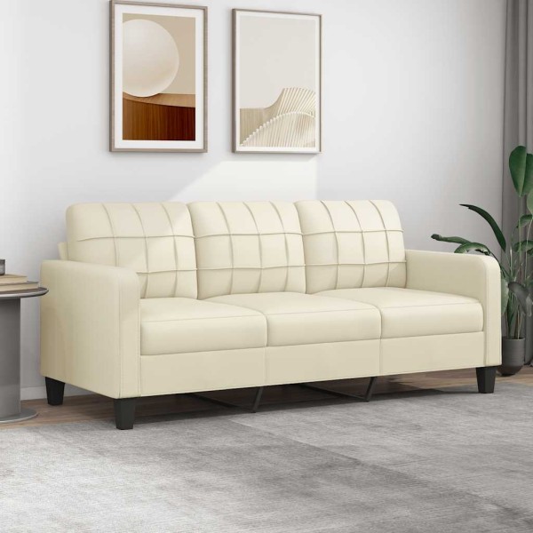 Three-seater sofa, cream color, 180cm, artificial leather