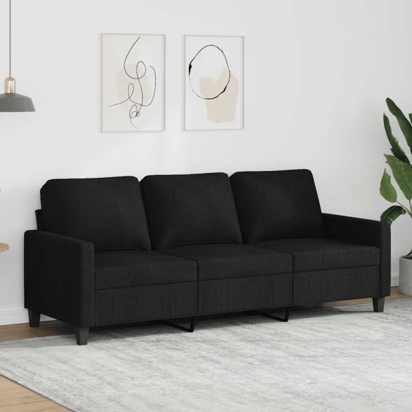 Trivietė sofa, juodos spalvos, 180cm, audinys