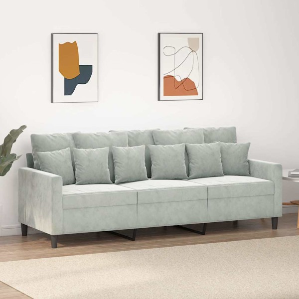 Three-seater sofa, light gray, 180cm, velvet