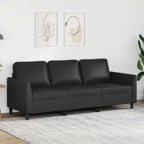Three-seater sofa, black, 180cm, artificial leather