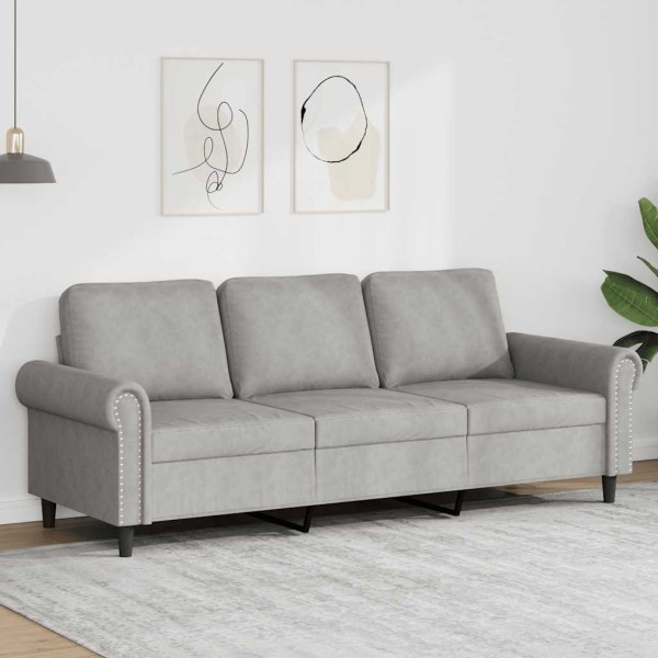 Trivietė sofa, šviesiai pilkos spalvos, 180cm, aksomas