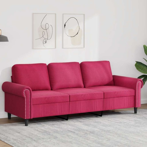 Three-seater sofa, red wine color, 180cm, velvet