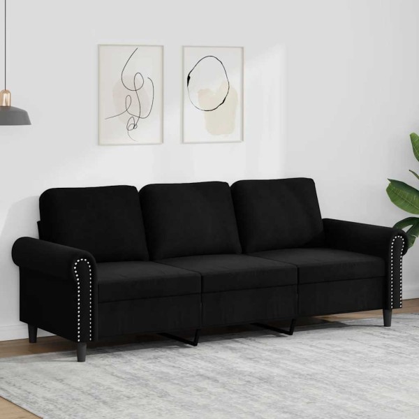 Three-seater sofa, black, 180cm, velvet