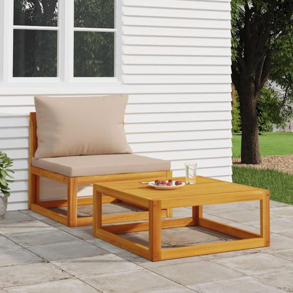 Garden sofa set with pillows, 2 parts, solid acacia