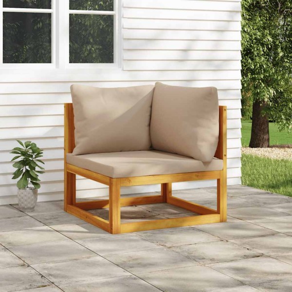 Modular corner sofa part with taupe cushions, acacia