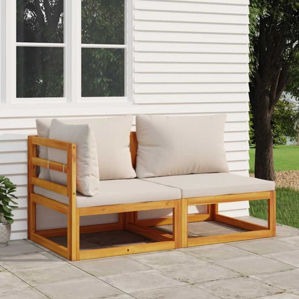 Garden sofa set with pillows, 2 parts, solid acacia