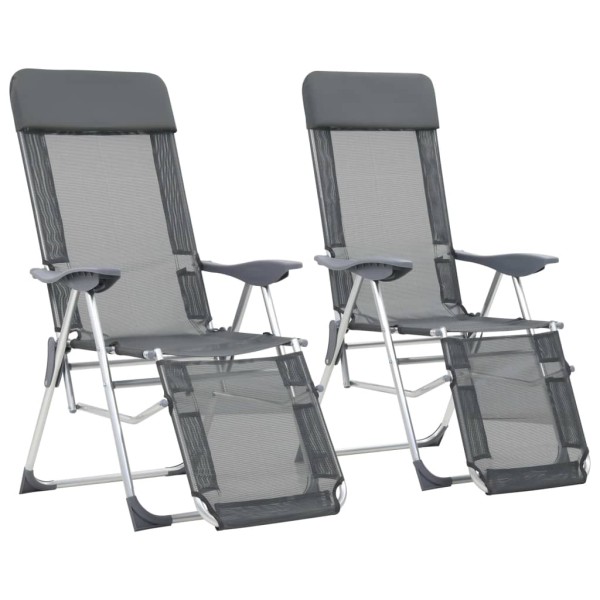 Camping chairs with legs, 2 pcs., gray, textile