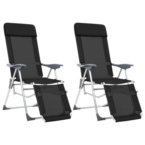 Camping chairs with legs, 2 pcs., black, textilene