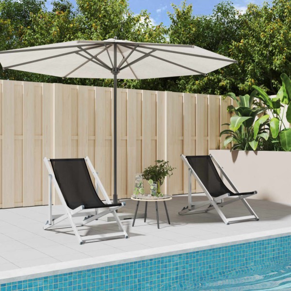 Beach chairs, 2 pcs., black, aluminum and textile