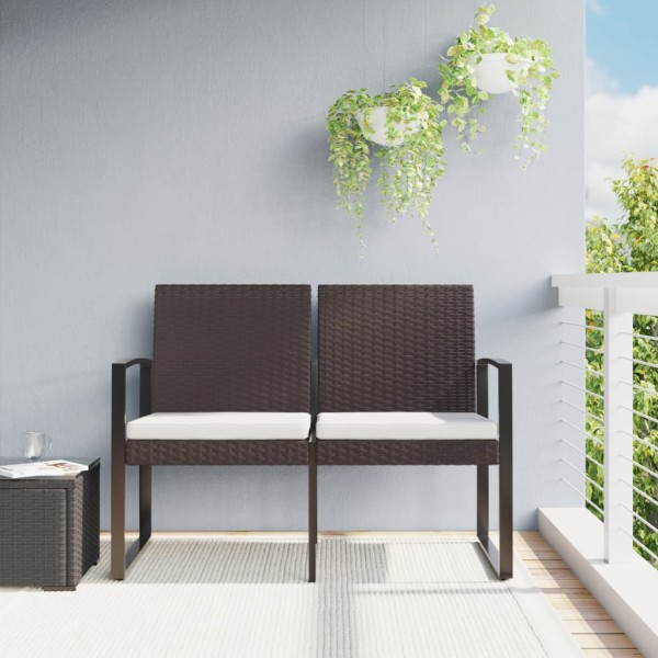 Double garden bench with cushions, brown, PP rattan