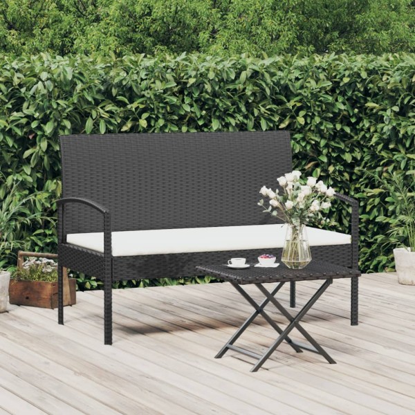 Garden bench with cushion, black, 105cm, polyrattan
