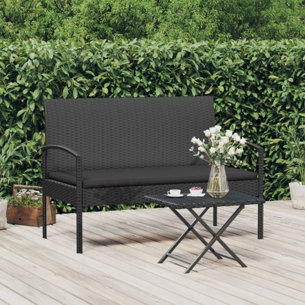 Garden bench with cushion, black, 105cm, polyrattan