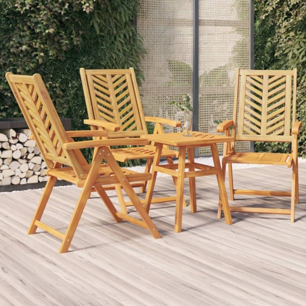 Reclining garden chairs, 3 pcs., solid acacia wood