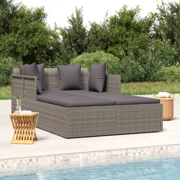 Sunbed with mattresses, gray, 182x118x63cm, polyrattan