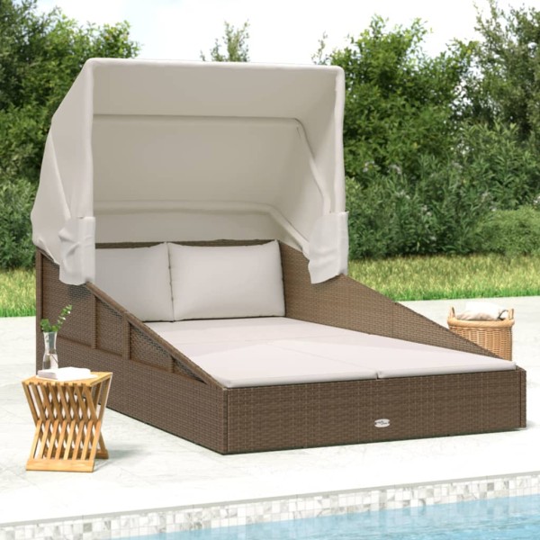 Sunbed with canopy, brown, 200x114x128cm, polyrattan