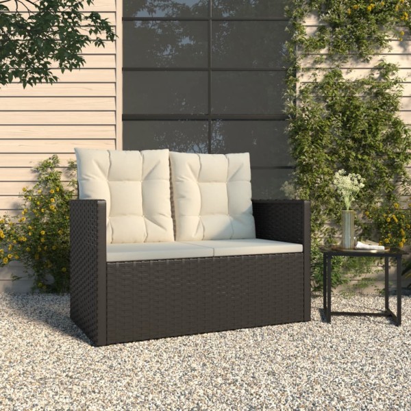 Garden bench with cushions, black, 105cm, polyrattan