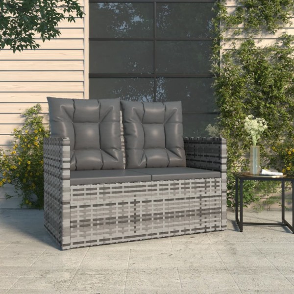 Garden bench with cushions, gray, 105cm, polyrattan