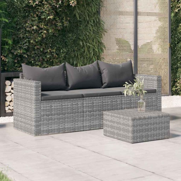 Three-seater garden sofa with cushions, gray color, polyrattan