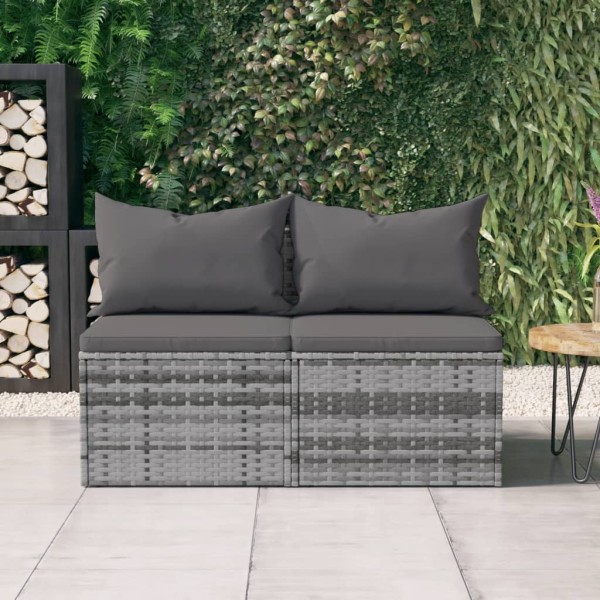 Middle parts of the sofa with pillows, 2 pcs., gray, polyrattan