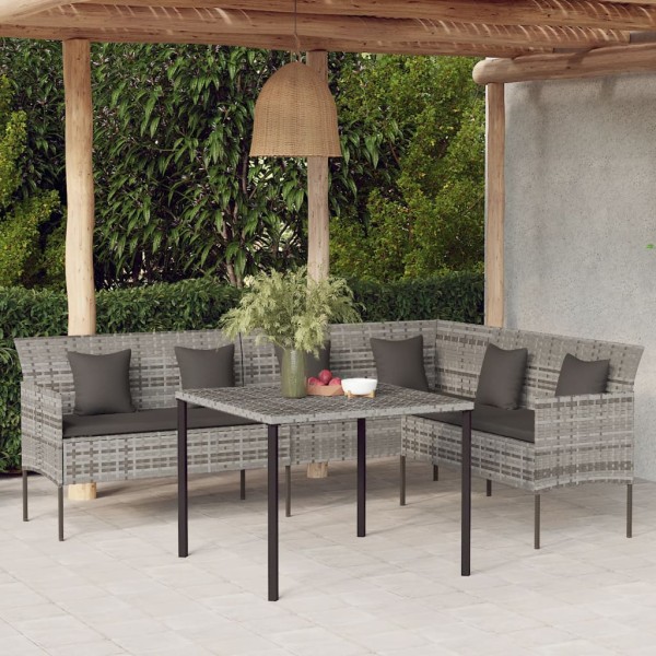 L-shaped garden sofa with cushions, gray color, polyrattan