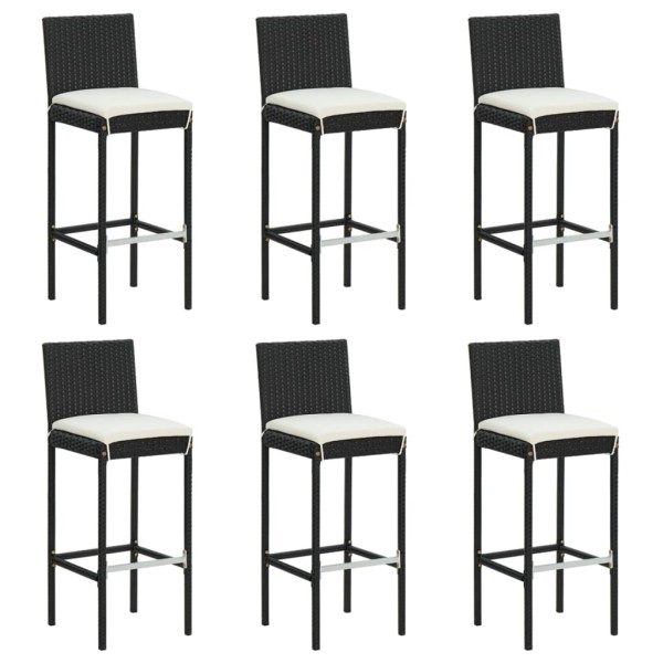 Bar stools with cushions, 6 pcs., black, polyrattan