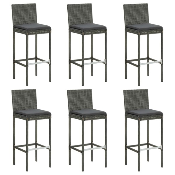 Bar stools with cushions, 6 pcs., gray, polyrattan