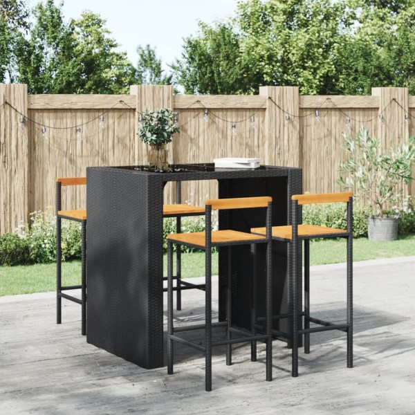 Bar stools, 4 pcs., black, polyrattan and solid acacia