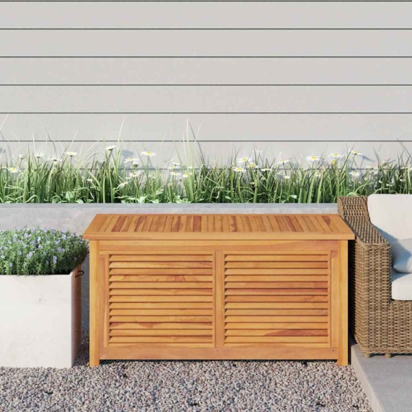 Garden storage box with bag, 114x50x58cm, solid teak