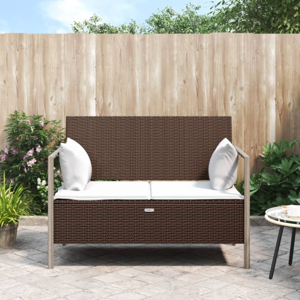 Double garden bench with cushions, brown, polyrattan